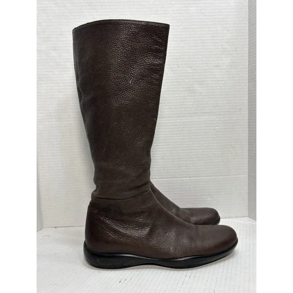 Prada Sport Linea Rossa Brown Leather Knee High Boots Womens 38 Made In Italy - Picture 1 of 14